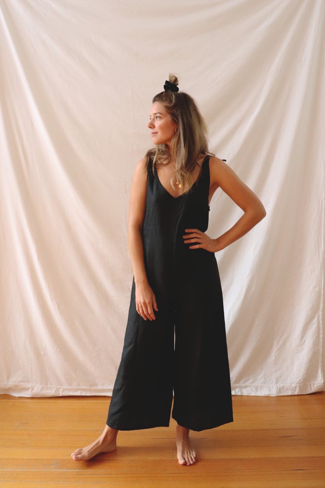 Black linen jumpsuit australia on sale