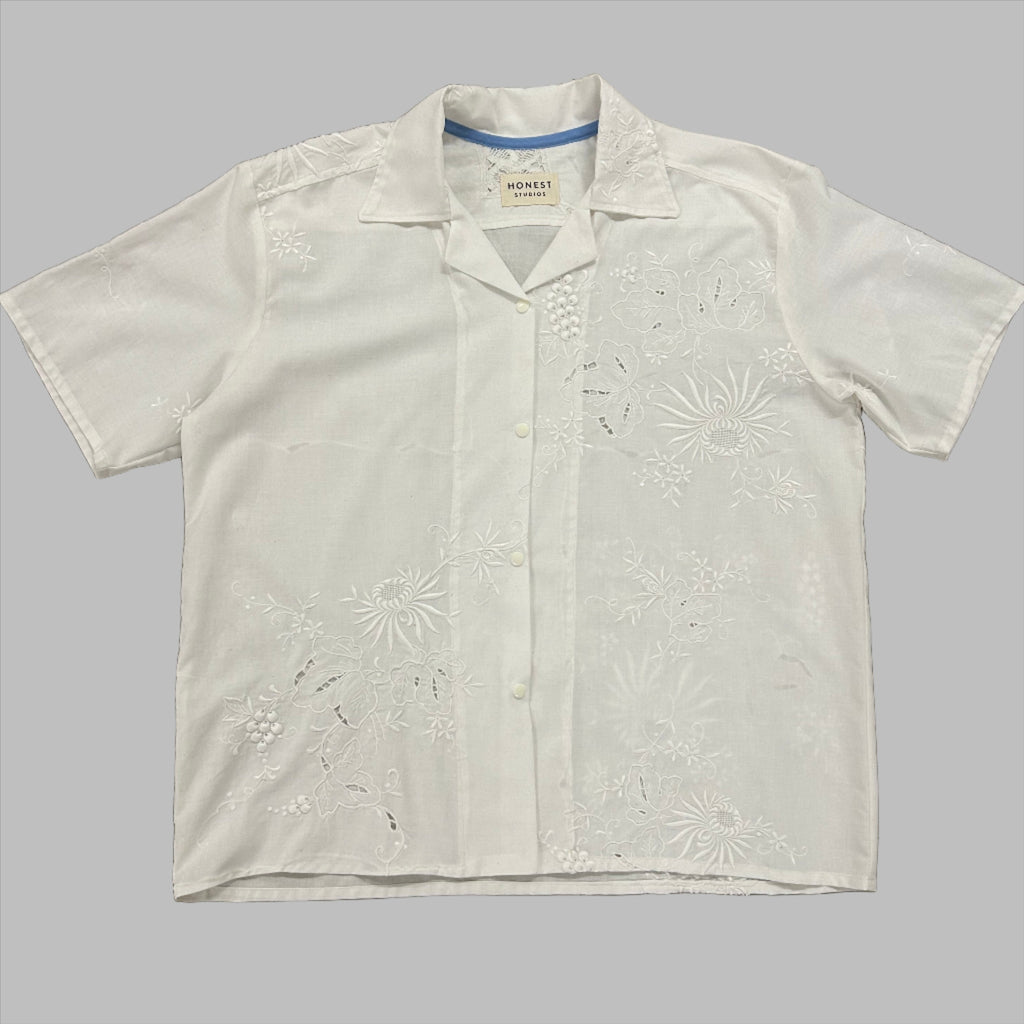 mens shirt made from white vintage tablelcoth